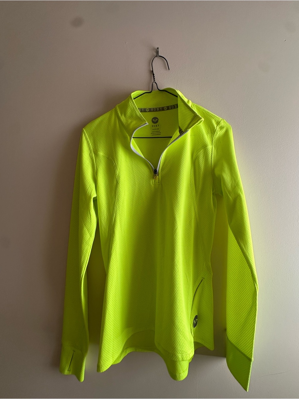 Roxy Neon Yellow Mesh Quarter-Zip Pullover